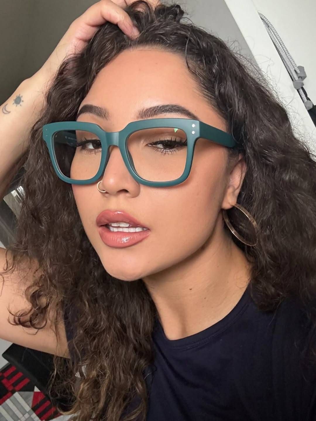 Liizbeett Square Eyeglasses with Dark Green Frames6