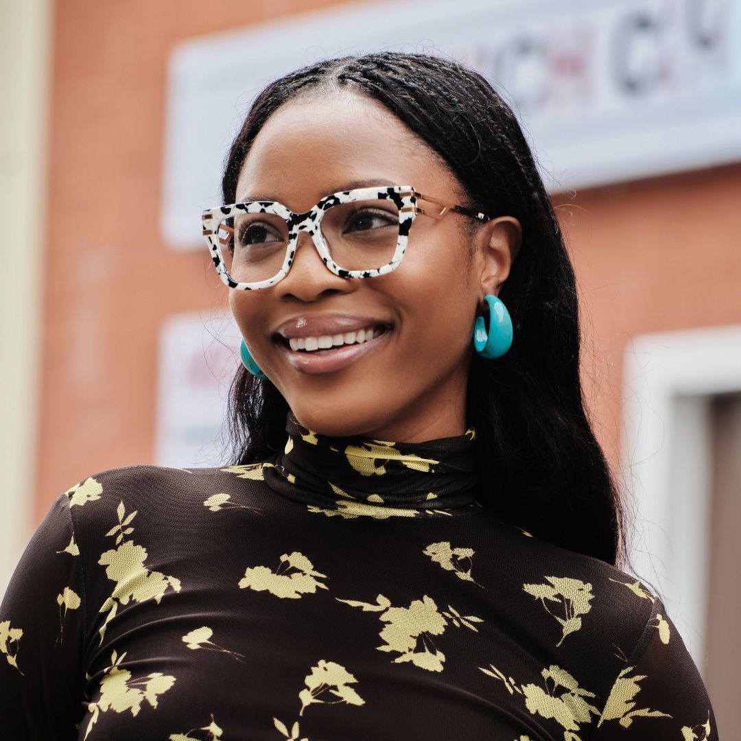 Square Cat-Eye Glasses With Cow Pattern6