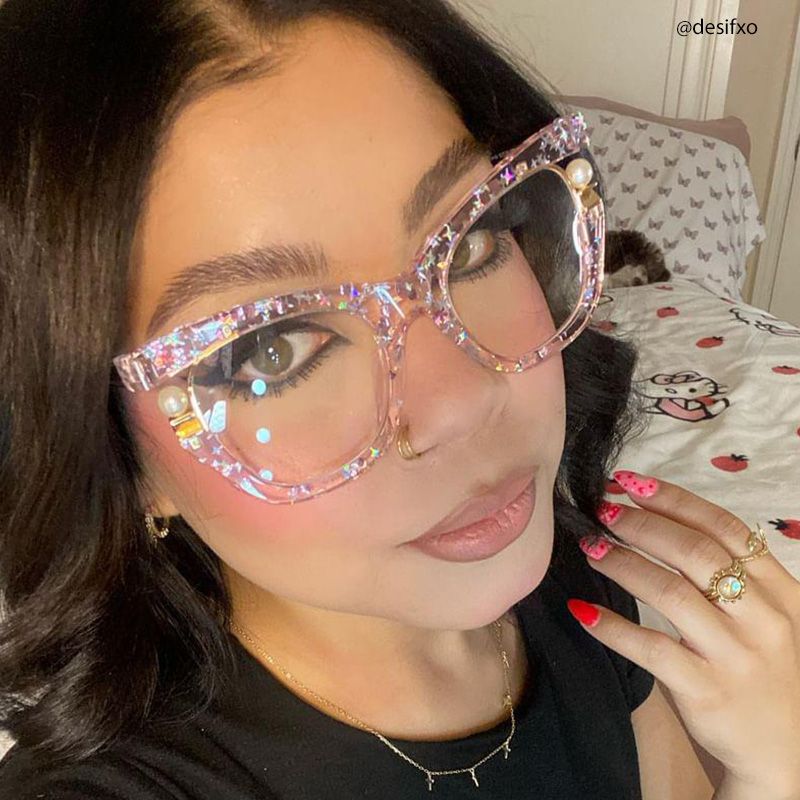 Transparent Pink Glasses with Pearl and Glitter Stars9