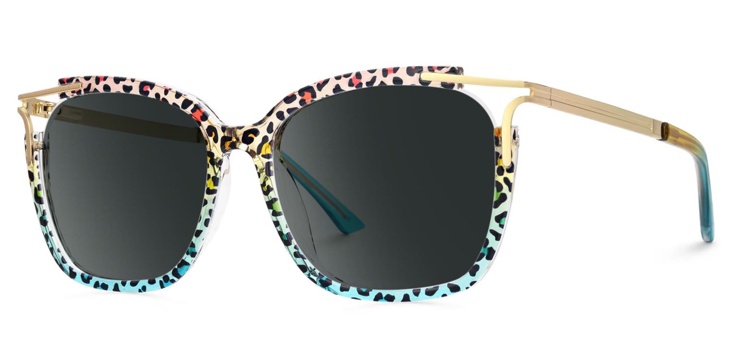 Sidibe Square Blue Leopard Semi Rim Sunglasses | ZEELOOL UK1