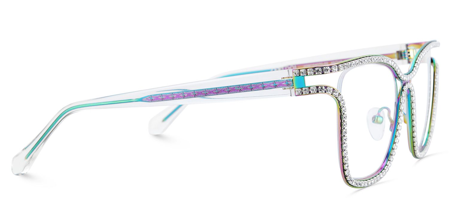 Half Rim Square Glasses With Decorated Shiny Diamonds5