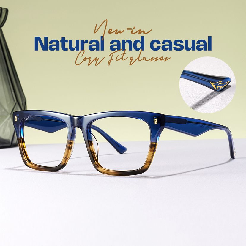 Brookins Blue Brown Rectangle Glasses