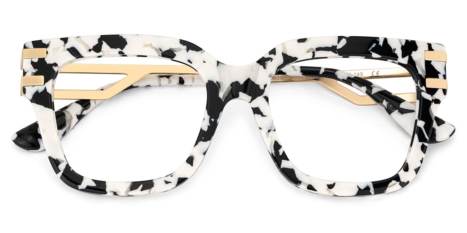 Square Cat-Eye Glasses With Cow Pattern2