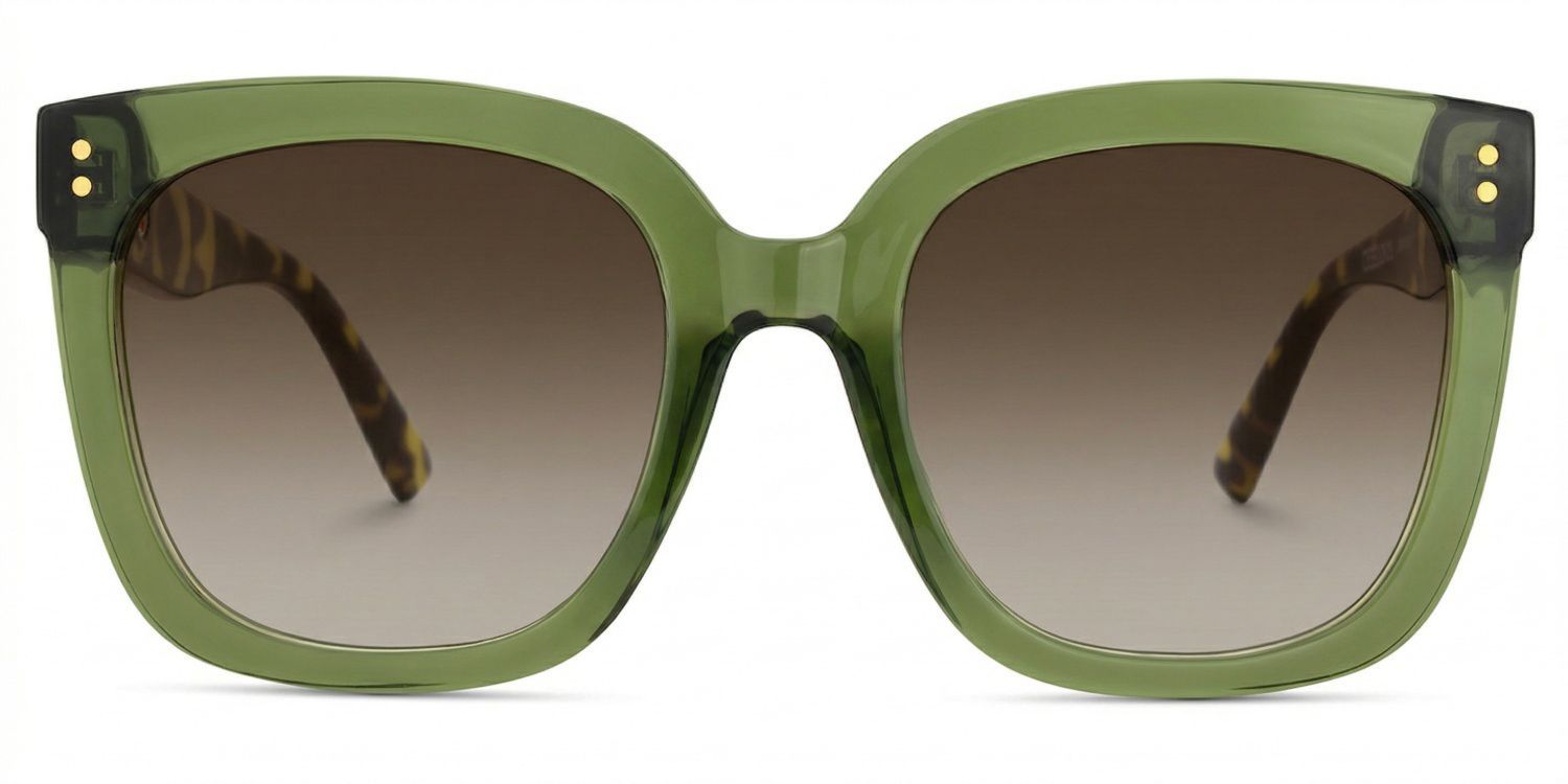 Ebony Tr90 Green Tortoise Square Frame Sunglasses | ZEELOOL UK0