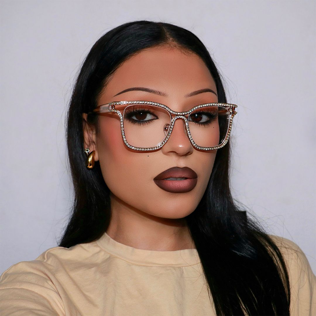 Half Rim Square Glasses With Decorated Shiny Diamonds7