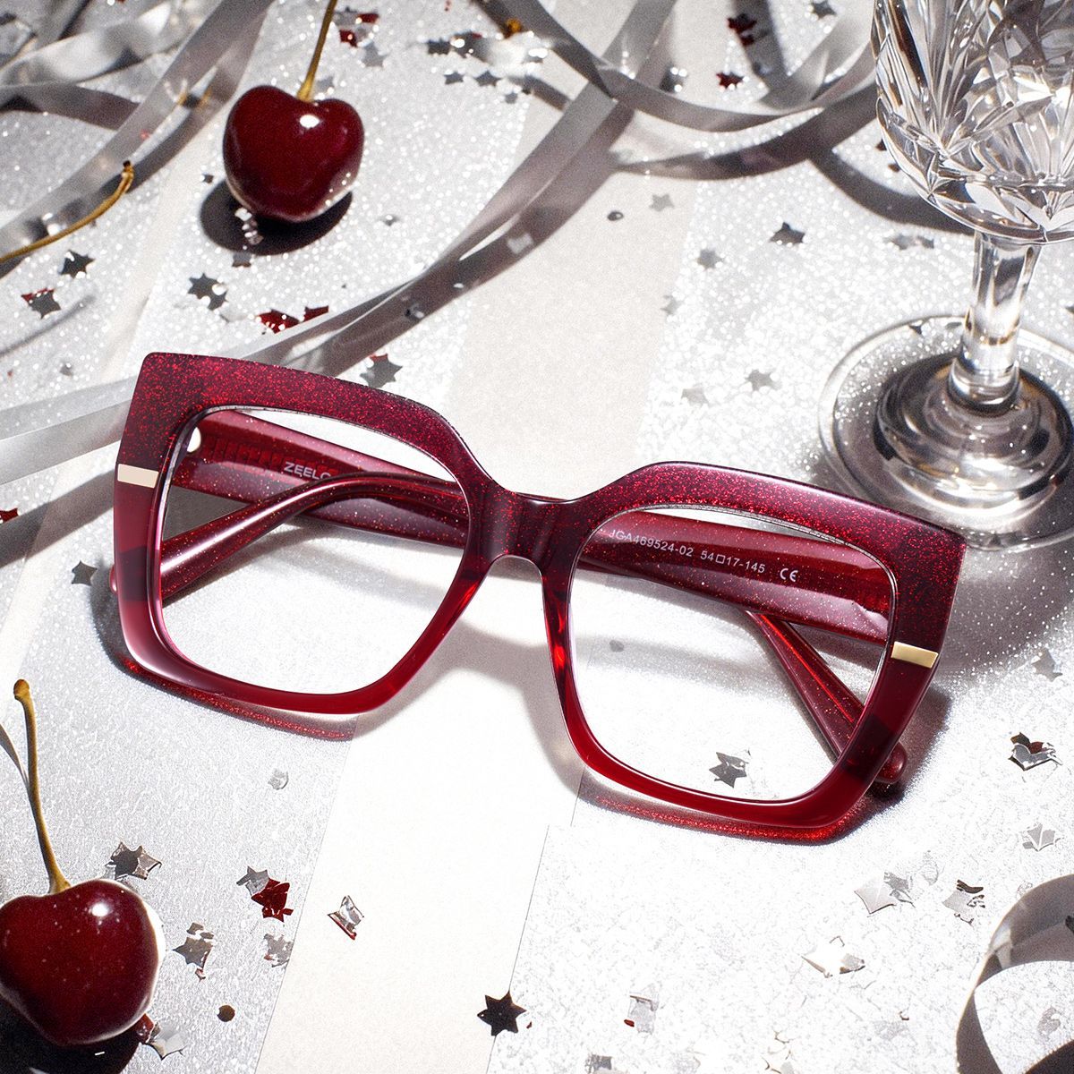 Mavis Square Burgundy Glasses Frames with Glittering Powder| ZEELOOL0