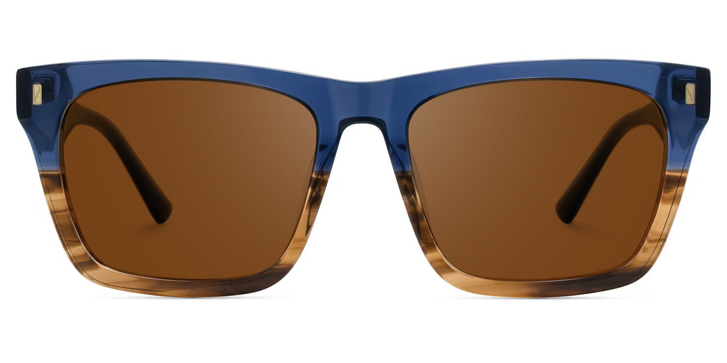 Brookins Rectangle Sunglasses with Acetate Blue Brown Frames | ZEELOOL CA0