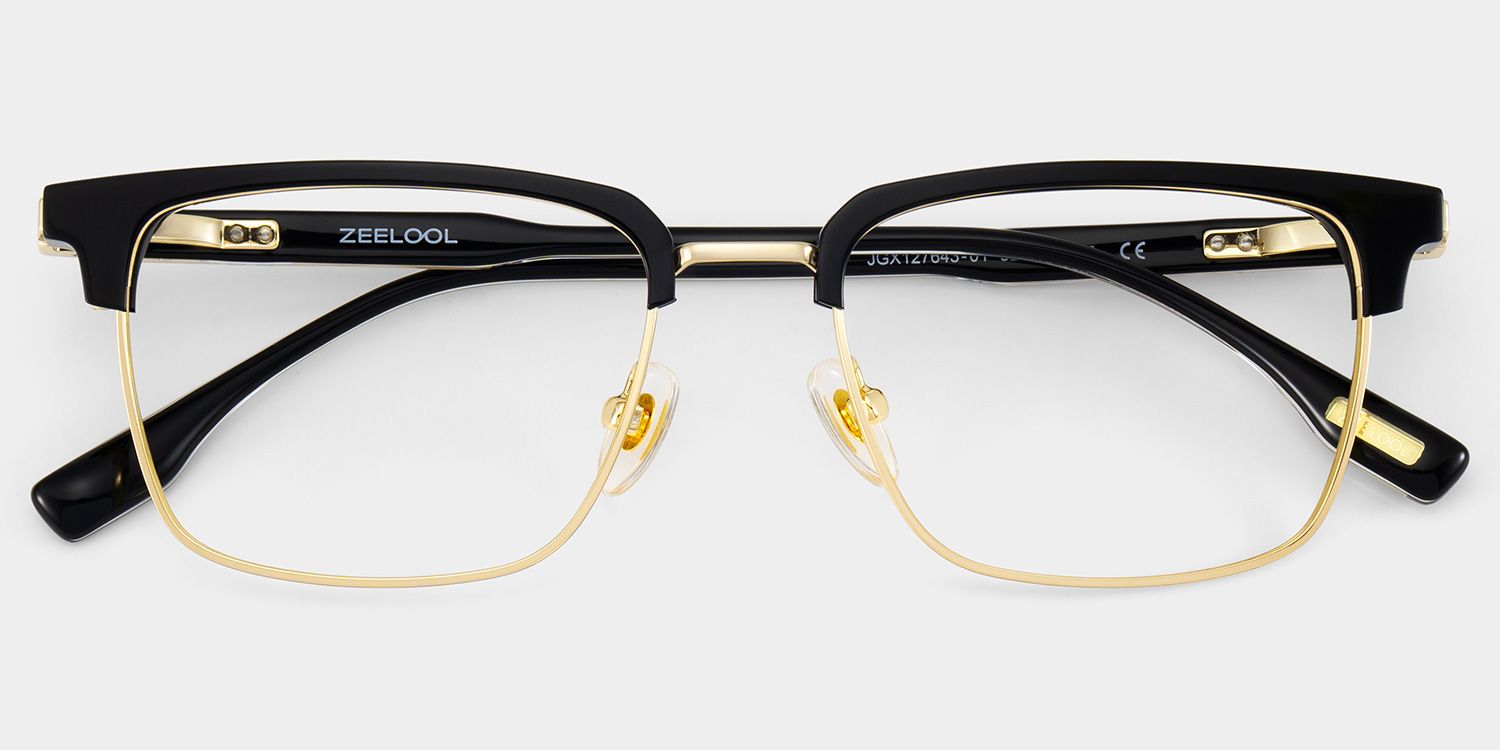 Audrey Black Eyeglasses with Gold Trim in Browline Shape | ZEELOOL UK2