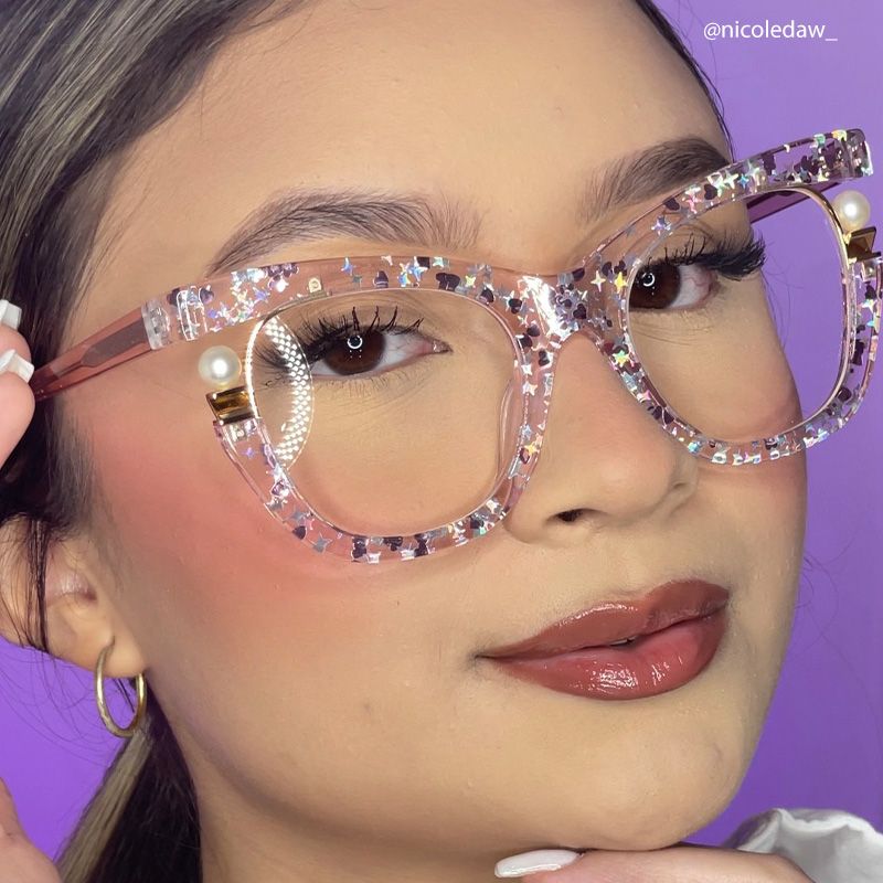 Transparent Pink Glasses with Pearl and Glitter Stars14