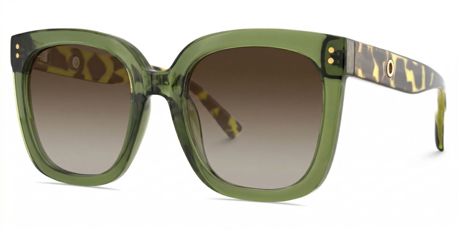Ebony Tr90 Green Tortoise Square Frame Sunglasses | ZEELOOL UK2