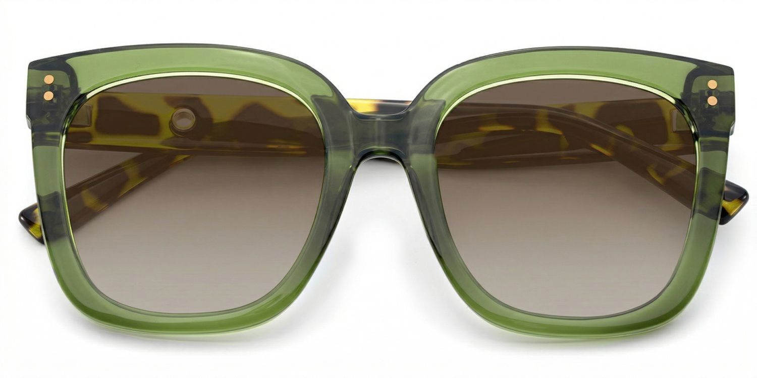 Ebony Tr90 Green Tortoise Square Frame Sunglasses | ZEELOOL UK1