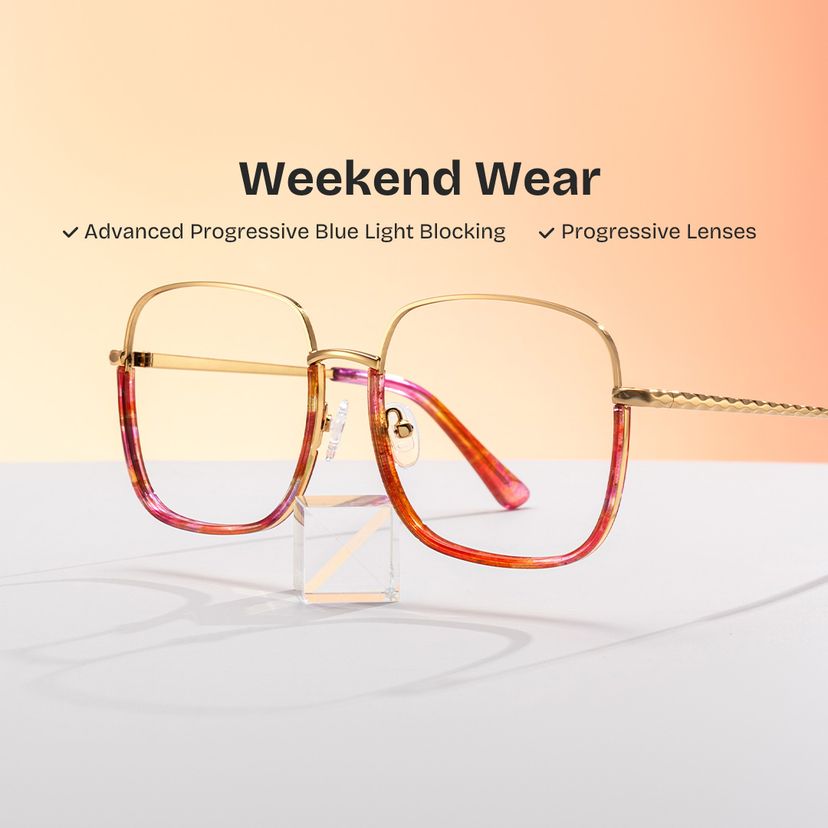 Wade Red Floral Square Glasses