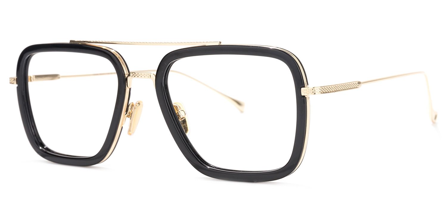 Gifford Aviator Black Frame Glasses with Gold Trim2