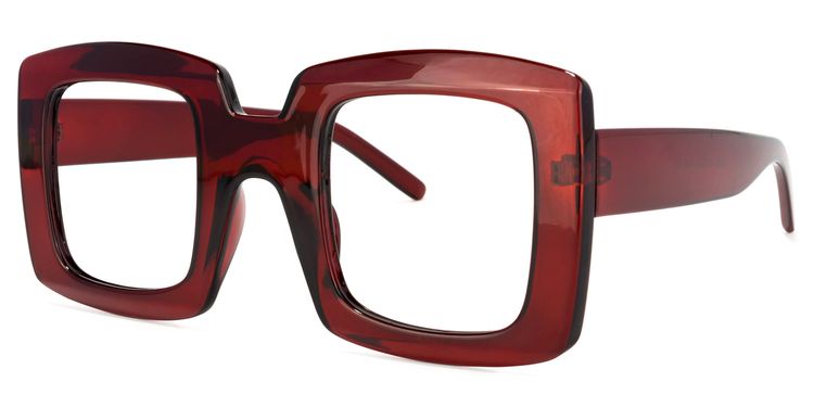 Quincey Square Dark-Red Glasses