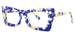 Newell Blue-Floral Rectangle Glasses1