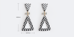 Vintage Triangle Shaped Black-White Grid Earrings3