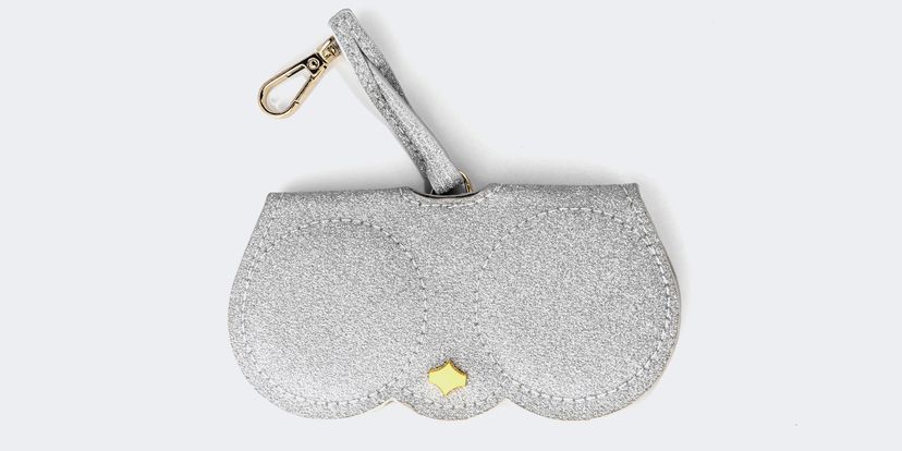 Portable Silver Leather Eyeglasses Bag