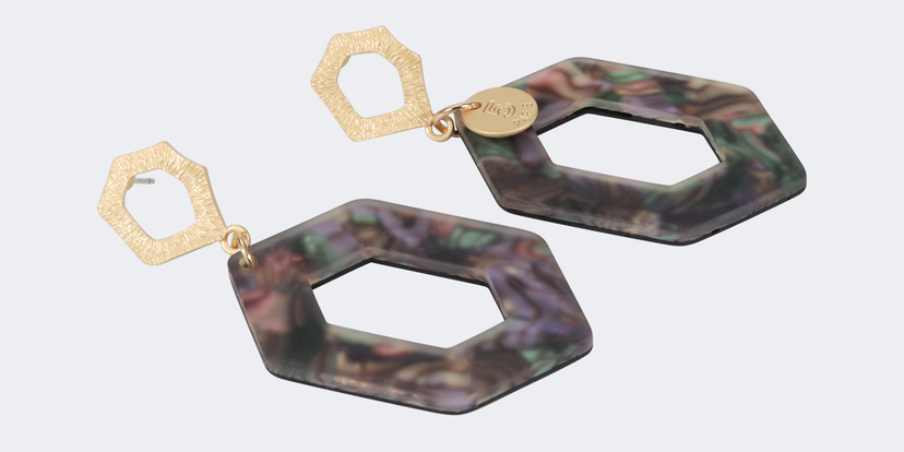 Vintage Hexagon Shaped Purple Stripe Earrings