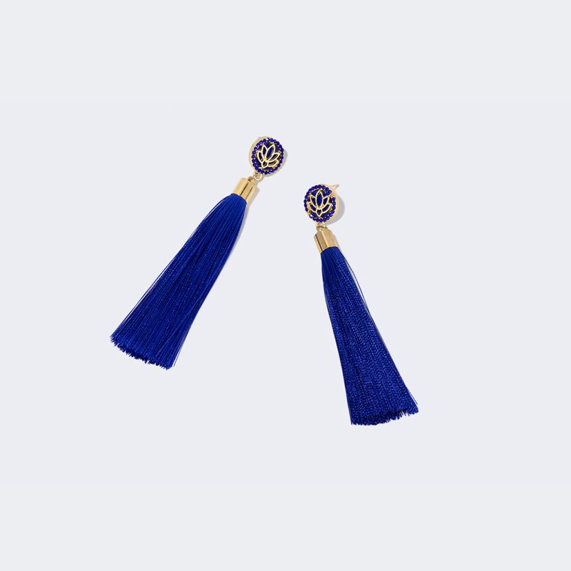Pretty Lotus Flower Tassel Blue Earrings