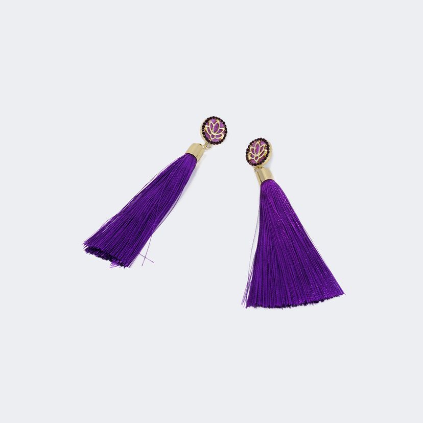 Pretty Lotus Flower Tassel Purple Earrings