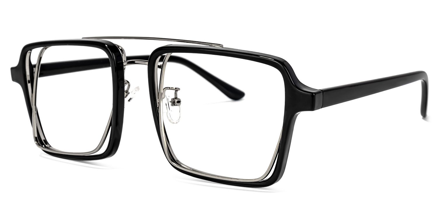 Aviator Black-Silver Glasses | Zeelool Glasses1