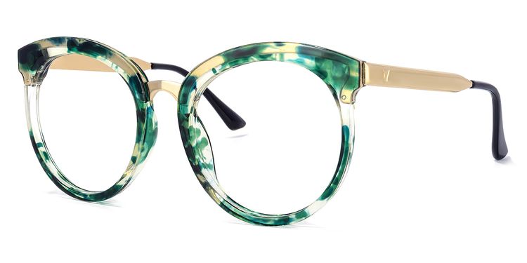 Penny Round Green-Floral Glasses