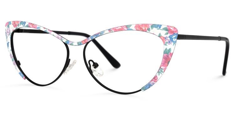 Ellen Cateye Red-Floral Glasses