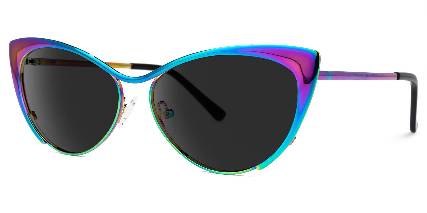 Ellen Metal Iridescent Cat Eye Frame Sunglasses | ZEELOOL UK1