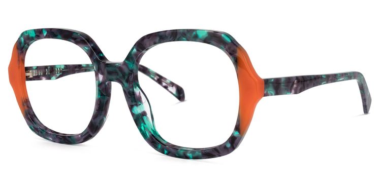 Raquell Square Green-Floral Glasses