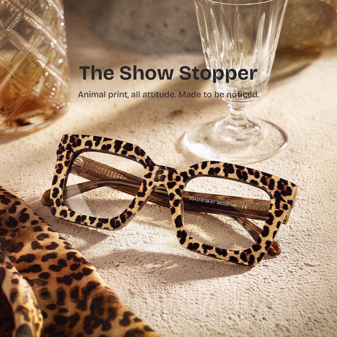 Megan Leopard print Square Acetate Frame Glasses for Women | ZEELOOL0