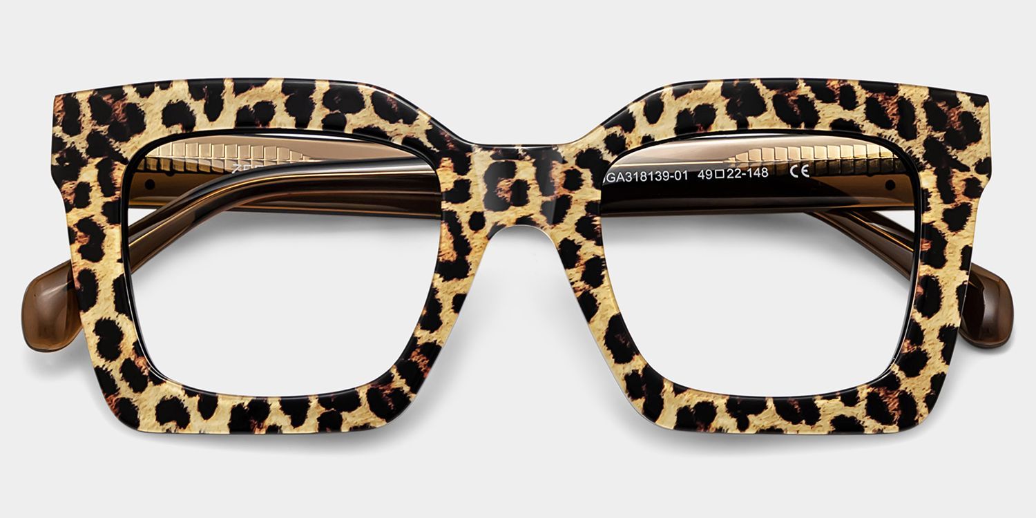 Megan Leopard print Square Acetate Frame Glasses for Women | ZEELOOL2
