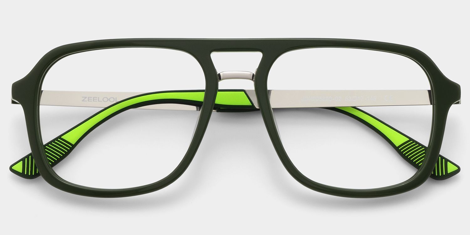 Ryder Green Aviator Mixed Frame Glasses for unisex | ZEELOOL1